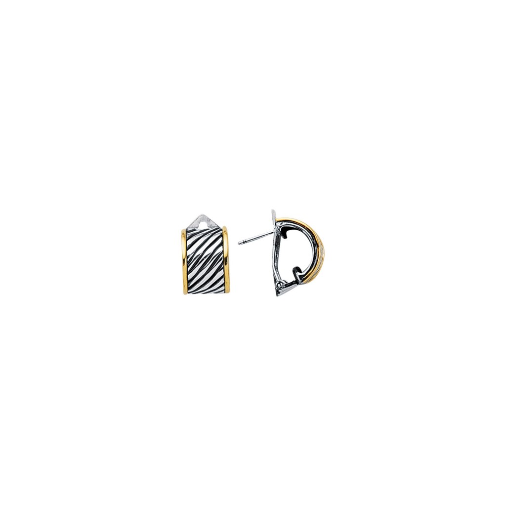 Silver And 18Kt Gold Italian Cable Small Earrings With Lever Back Clasp