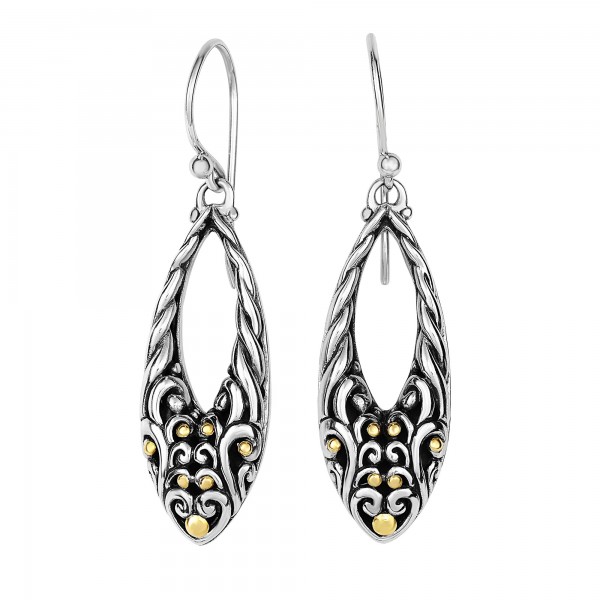 Silver And 18Kt Gold 29X7Mm Graduated Open Teardrop Filigree Earrings With Euro Wire