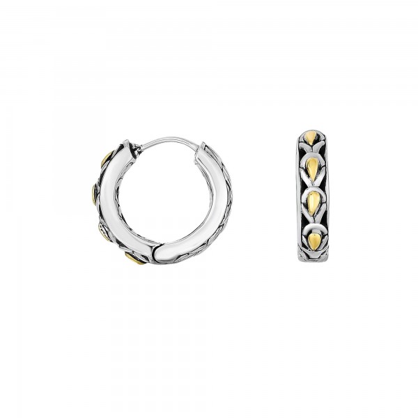 Silver And 18Kt Gold 13Mm Medium  Filigree Huggie Style Earrings