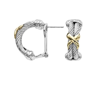 Sterling Silver & 18K Gold X Design Italian Double Cable Earrings