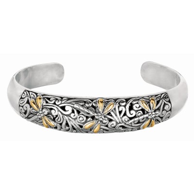 18Kt Gold And  Silver Oxidized Dragonfly Domed Cuff Bangle.