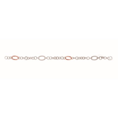 Silver And 18Kt Rose Gold Italian Cable Link Bracelet