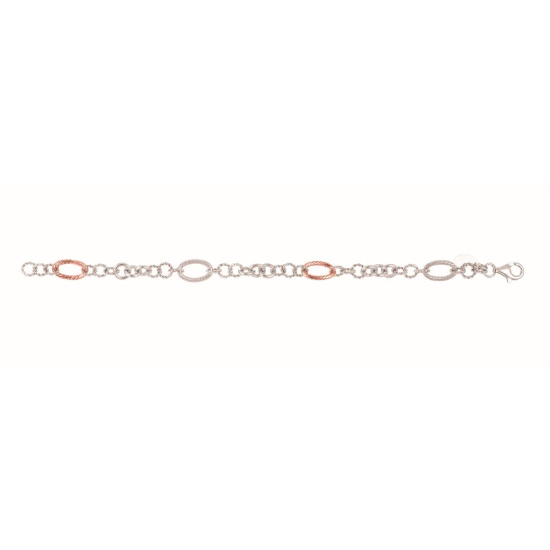 Silver And 18Kt Rose Gold Italian Cable Link Bracelet