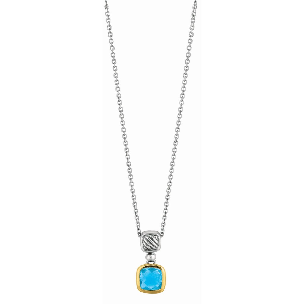 Silver And 18Kt Gold Italian Cable Pendant With Blue Topaz