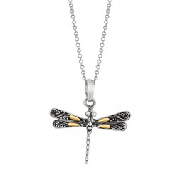 Silver And 18Kt Gold 22X15Mm Single Dragonfly Pendant On 18In Chain