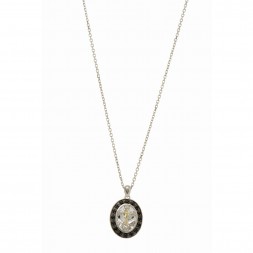 Silver And 18Kt Gold Dragonfly Teardrop Pendant On 18In Chain