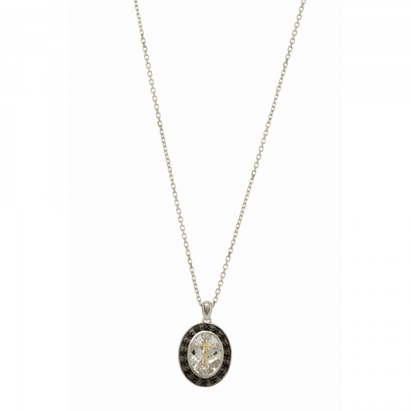 Silver And 18Kt Gold Dragonfly Teardrop Pendant On 18In Chain