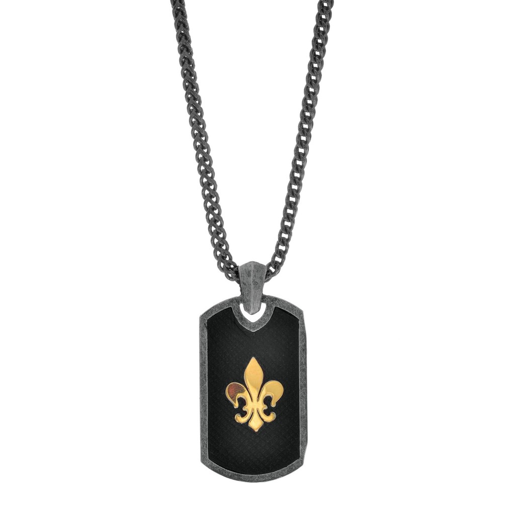 Silver And 18Kt Gold  21X41Mm Pendant  With Fleur De Lis On 22In Chain