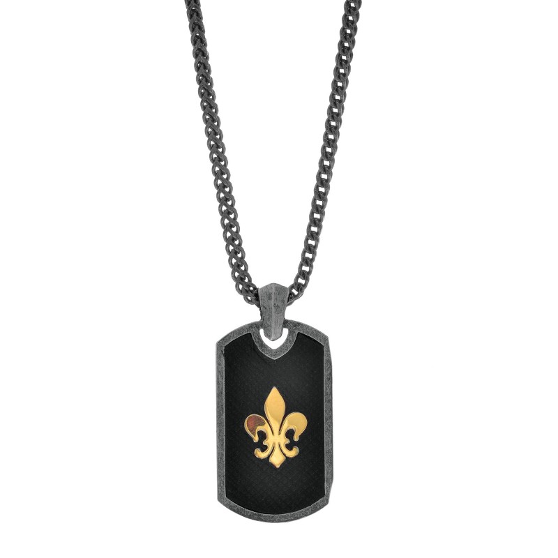 Silver And 18Kt Gold  21X41Mm Pendant  With Fleur De Lis On 22In Chain