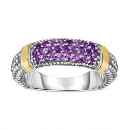 Silver And 18Kt Gold Popcorn Ring With Amethyst