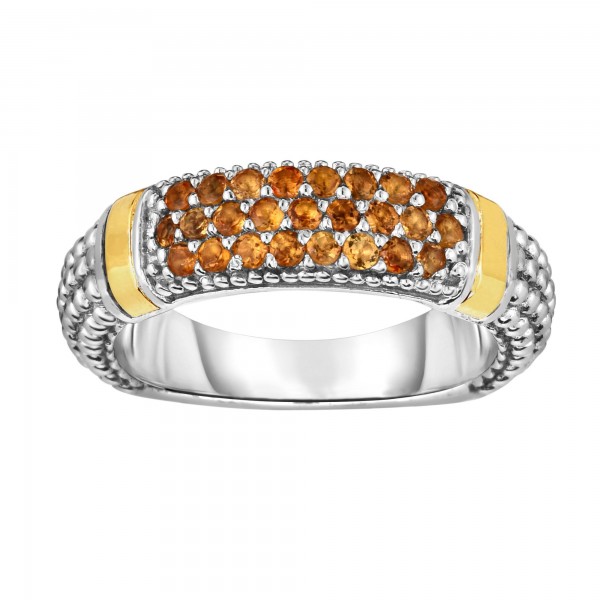 Silver And 18Kt Gold Popcorn Ring With Citrine