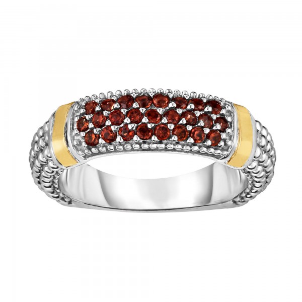 Silver And 18Kt Gold Popcorn Ring With Garnet