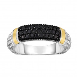 Silver And 18Kt Gold Popcorn Ring With Black Sapphires