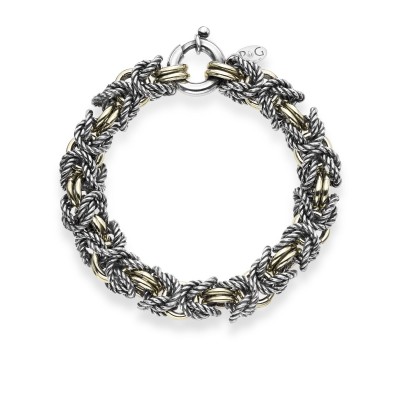 Sterling Silver And 18K Gold Bold Byzantine And Italian Cable Link Bracelet