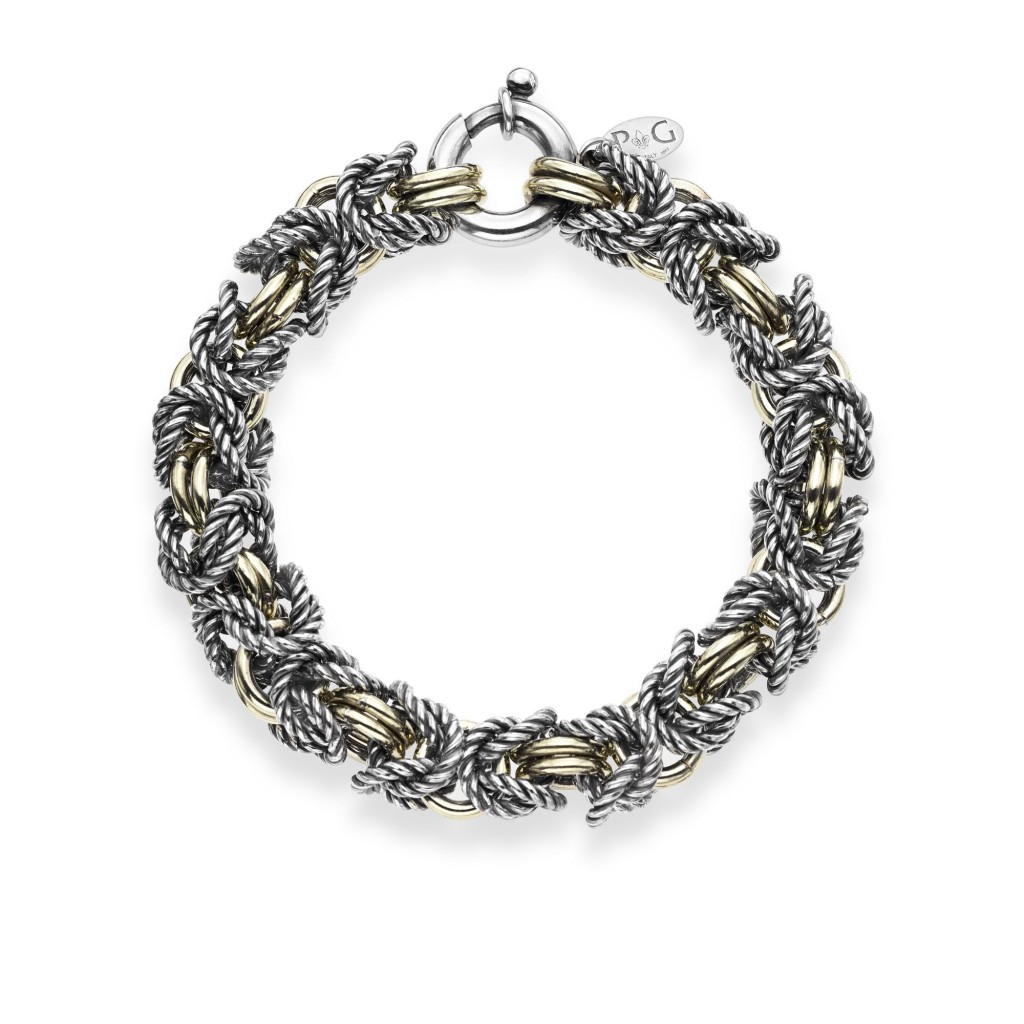 Sterling Silver And 18K Gold Bold Byzantine And Italian Cable Link Bracelet