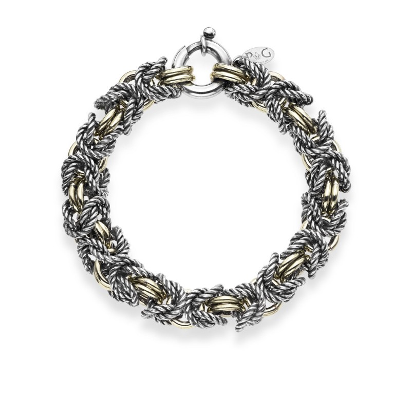 Sterling Silver And 18K Gold Bold Byzantine And Italian Cable Link Bracelet