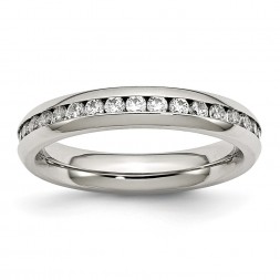 Stainless Steel Polished 4mm April Clear CZ Ring