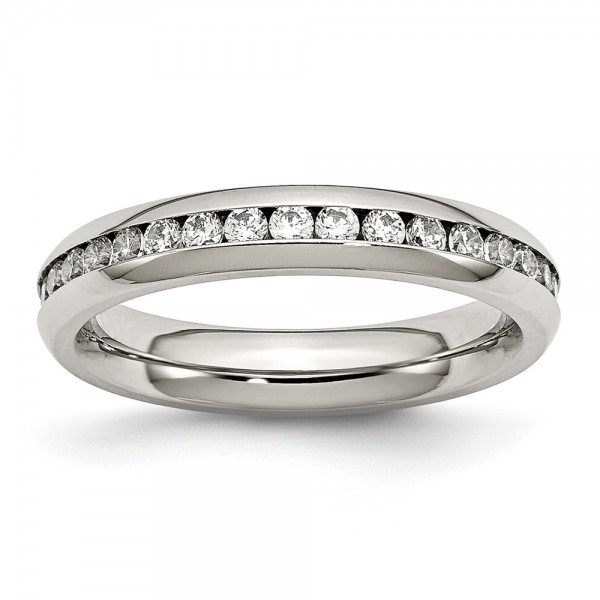 Stainless Steel Polished 4mm April Clear CZ Ring