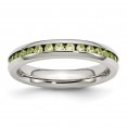 Stainless Steel Polished 4mm August Light Green CZ Ring