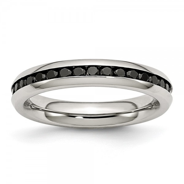 Stainless Steel Polished 4mm Black CZ Ring