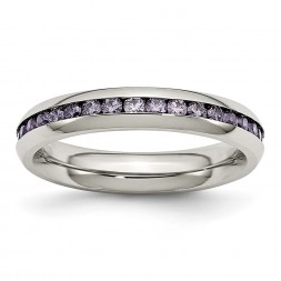 Stainless Steel Polished 4mm February Purple CZ Ring