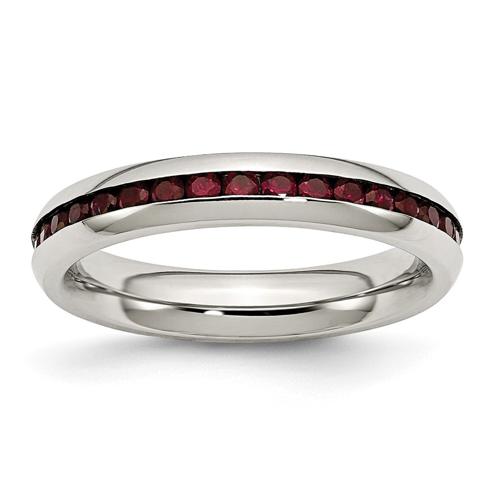 Stainless Steel Polished 4mm January Dark Red CZ Ring