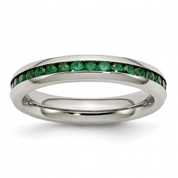 Stainless Steel Polished 4mm May Dark Green CZ Ring