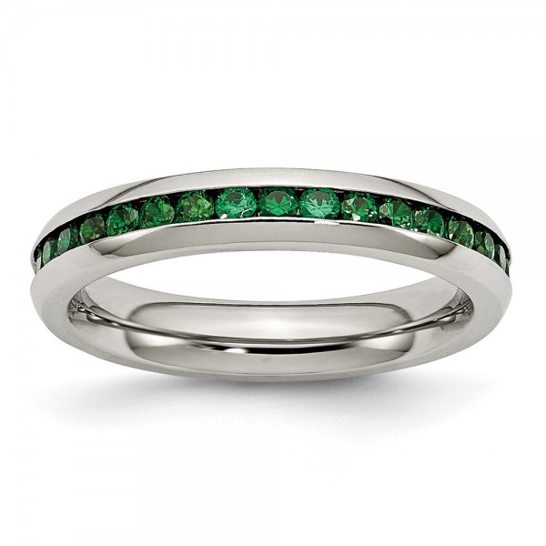 Stainless Steel Polished 4mm May Dark Green CZ Ring