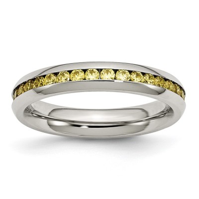 Stainless Steel Polished 4mm November Yellow CZ Ring
