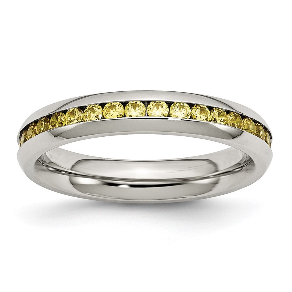 Stainless Steel Polished 4mm November Yellow CZ Ring