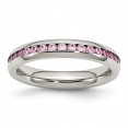 Stainless Steel Polished 4mm October Pink CZ Ring