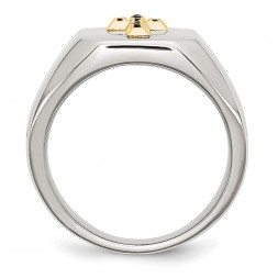 Stainless Steel Polished w/14k Accent 1/15ct Sapphire Cross Signet Ring