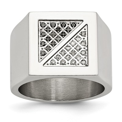 Stainless Steel Polished 1/4ct Black & White Diamond Ring