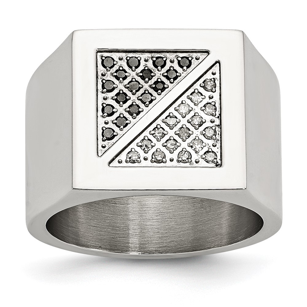 Stainless Steel Polished 1/4ct Black & White Diamond Ring