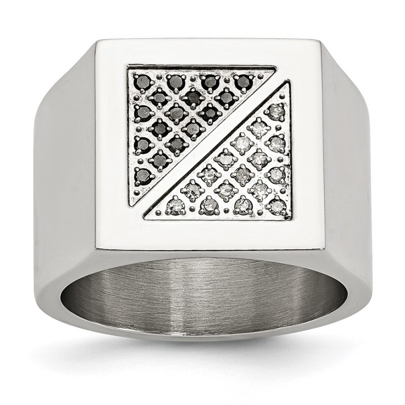 Stainless Steel Polished 1/4ct Black & White Diamond Ring