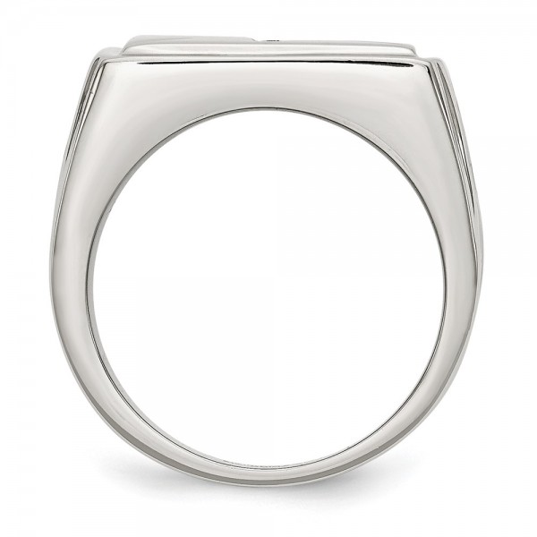 Stainless Steel Polished/Textured 1/15ct Diamond Cross 13.25mm Band