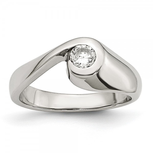 Stainless Steel Polished CZ Ring