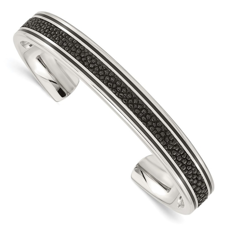 Stainless Steel Polished w/Genuine Stingray Inlay Bangle