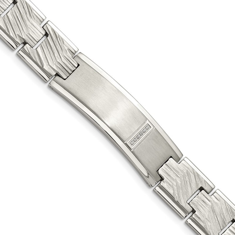 Stainless Steel Brushed Polished and Textured w/CZ 9in Bracelet