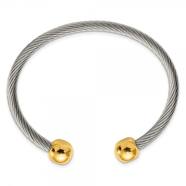 Stainless Steel Polished Yellow IP-plated Cuff Bangle