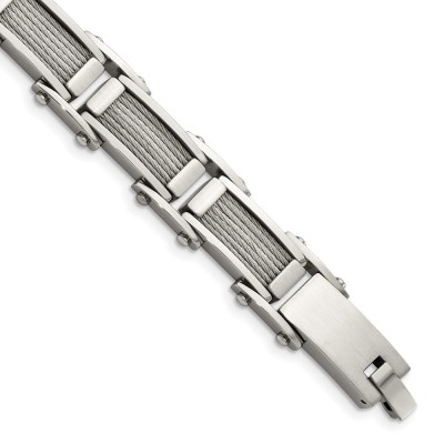 Stainless Steel 8.5in Brushed and Polished Wire Bracelet