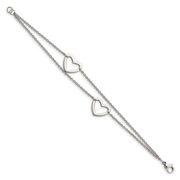 Stainless Steel Polished Hearts 7.5in Bracelet
