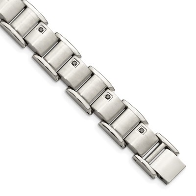 Stainless Steel Brushed and Polished with Black Diamonds 8.5in Bracelet
