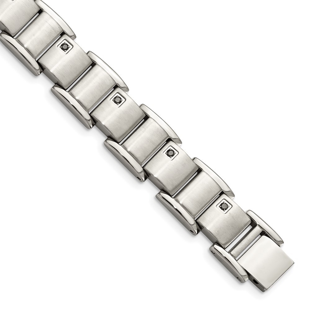 Stainless Steel Brushed and Polished with Black Diamonds 8.5in Bracelet