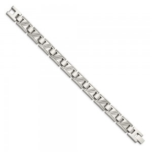 Stainless Steel Polished w/Diamonds 8.5in Bracelet