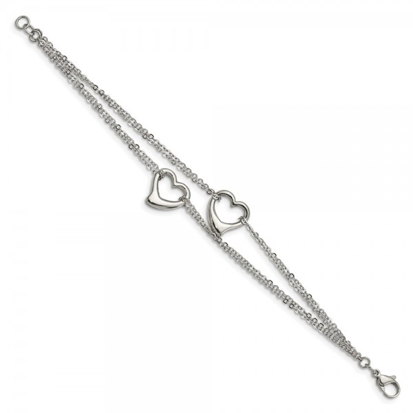 Stainless Steel Polished Cutout Hearts 7in Bracelet