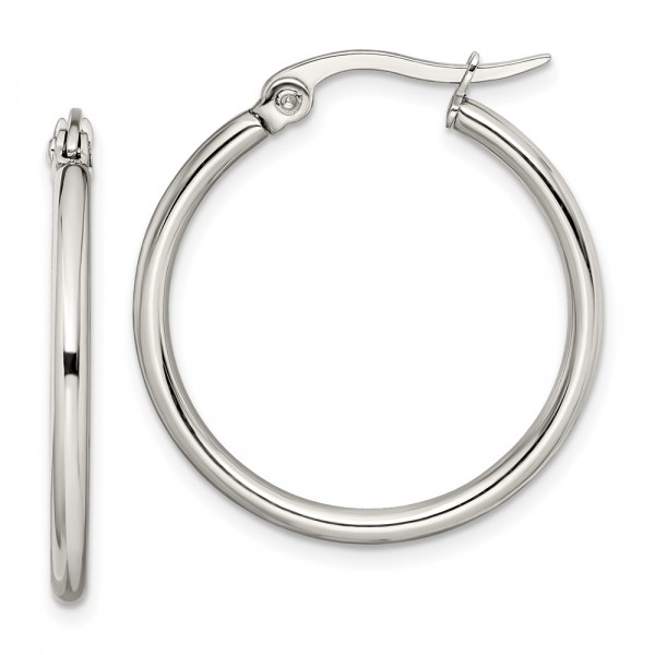 Stainless Steel Polished 27mm Diameter Hoop Earrings