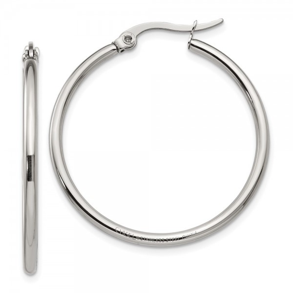 Stainless Steel Polished 32.5mm Diameter Hoop Earrings