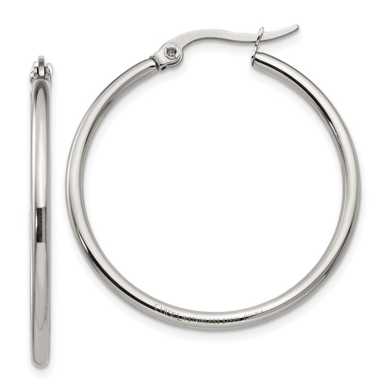 Stainless Steel Polished 32.5mm Diameter Hoop Earrings