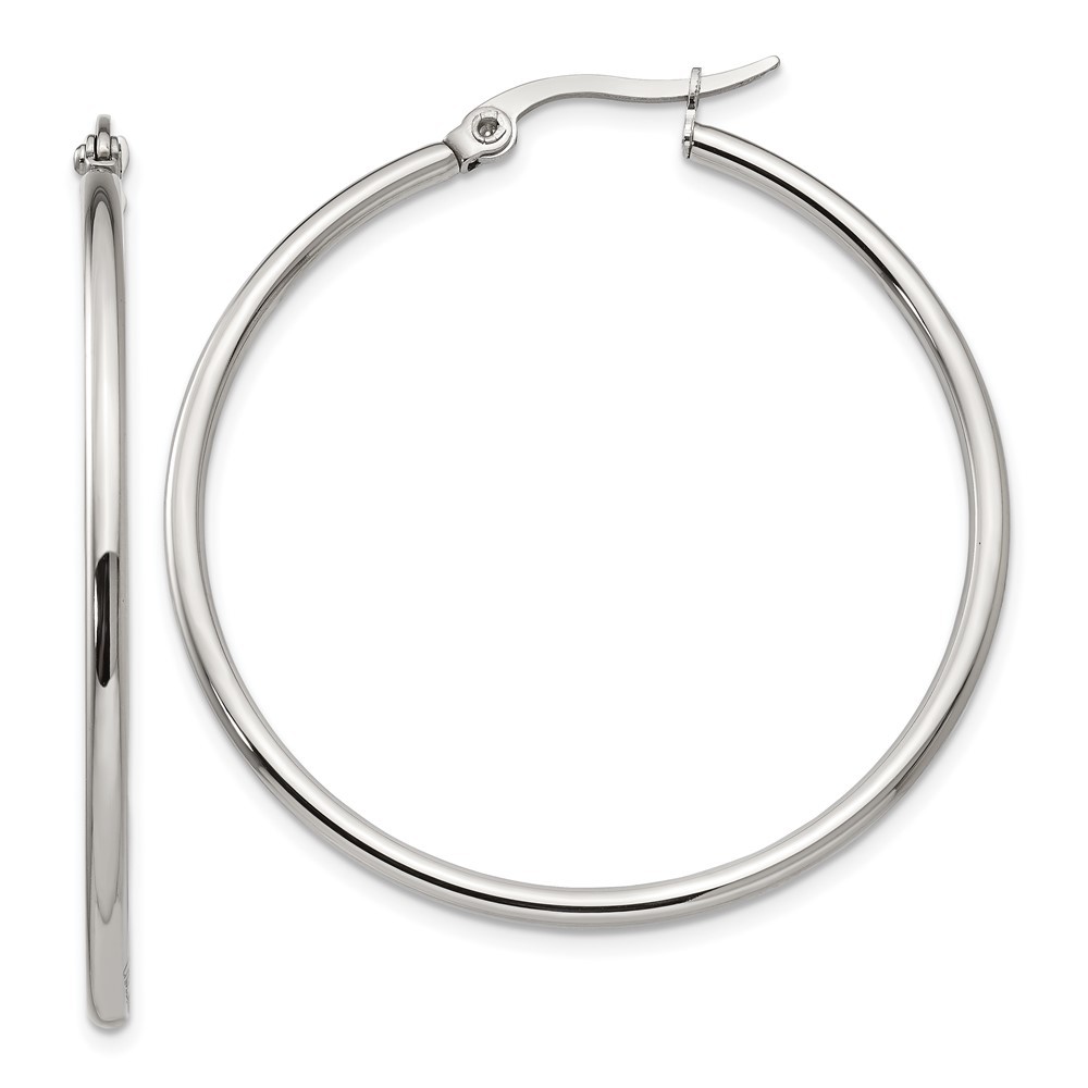 Stainless Steel Polished 40.5mm Diameter Hoop Earrings